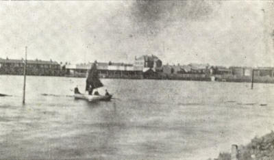 Boating on the flooded Fleetwood Rangers' Football Field.