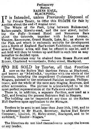 Advert for the sale of Raikes Hall Gardens, May,1900