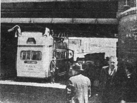 In June,1949 a double-decker Ribble bus attempted to pass under the bridge at Rigby Road, Blackpool.