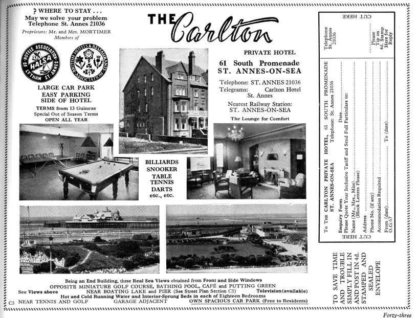 Advert for the Carlton Hotel from 1967.
