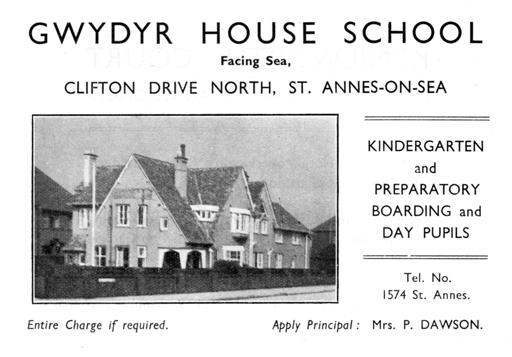 An advert for Gwydr House School, St.Annes, in 1948.