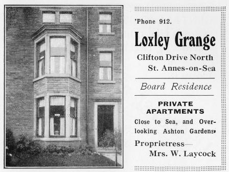 Loxley Grange Boarding House, 328 Clifton Drive North; an advert from 1934.