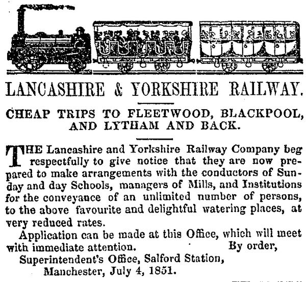 Newspaper Advert for the Lancashire & Yorkshire Railway Company's excursions, 1851.