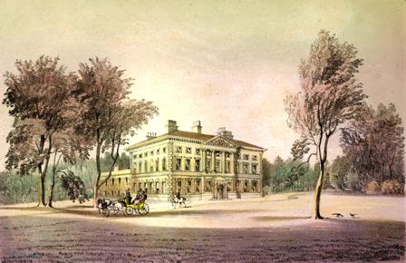 Hand-coloured engraving of Lytham Hall.