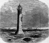 Lytham Lighthouse, on the Double Stanner, in the 1850s. It collapsed in the 1860s and was replaced by a wooden lighthouse.