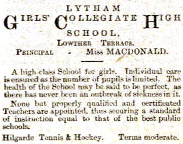 Advert for the Girl's Collegiate High School, Lytham 1899