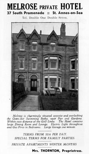 The Melrose Hotel, South Promenade, St.Annes-on-the-Sea, an advert from 1925.