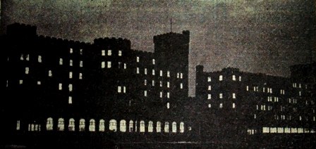 Gleaming eyes in the blackout. February 1947. The staff of the Ministry of National Insurance at the Norbreck Hydro, Blackpool, have been working overtime for many months, often as late as 9p.m. This picture was taken during the blackout of street lighting.