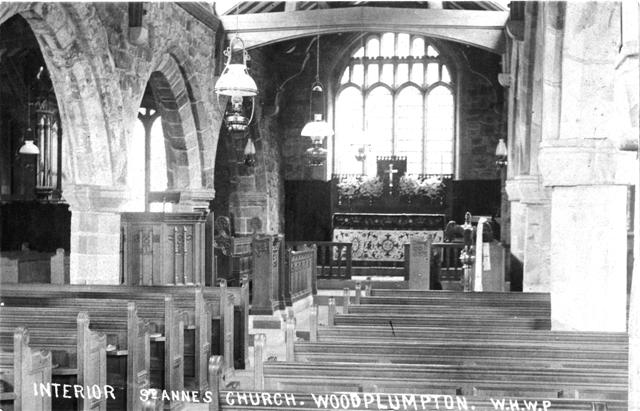 Photo of the interior of Woodplumpton Church, Lancashire c1904.