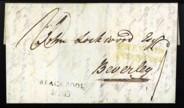 A letter sent from Blackpool to Beverley, Yorkshire, in 1819.