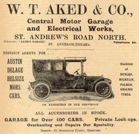 Advert from1913 for Akeds Garage, St.Annes