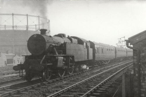 Liverpool train backing out at Central Station, Blackpool 1961.