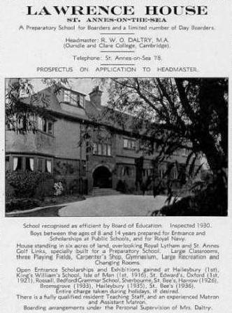 1930s advert for Lawrence House School, Links Gate