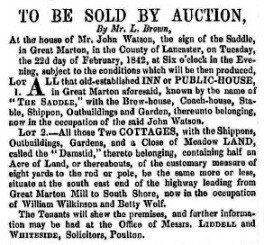 Advert for the sale of the Saddle Inn, 1842.