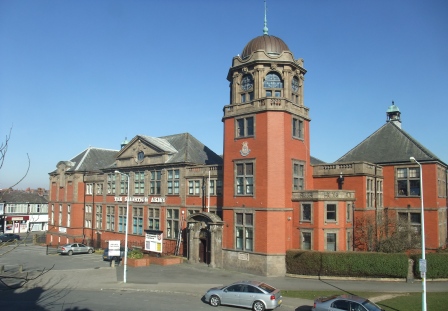 Salvation Army Citadel, Raikes Parade, Blackpool, viewed from Glen May Villa, 2010. Blackpool Secondary School (Blackpool Grammar) was erected on the site of the old Raikes Hall Gardens entrance gates c1905. This building is now the Salvation Army Citadel. Salvation Army Citadel Blackpool, 2010.