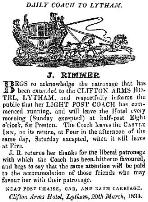 Advert for the Clifton Arms Light Post Coach, 1834.