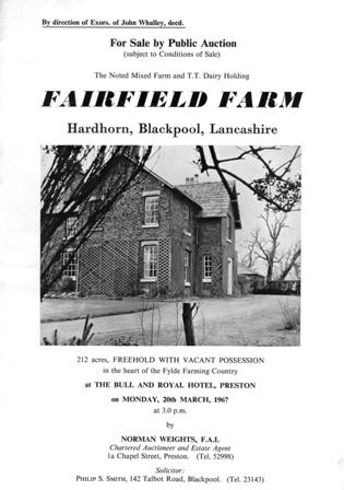 Cover of the sale brochure for Fairfield Farm, Hardhorn, near Blackpool, 1967.