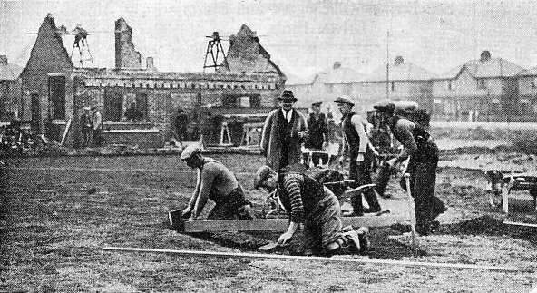 Laying out the bowling green and construction of the pavilion, King George V Playing Field, Heeley Road,St.Annes-on-the-Sea, 1938.