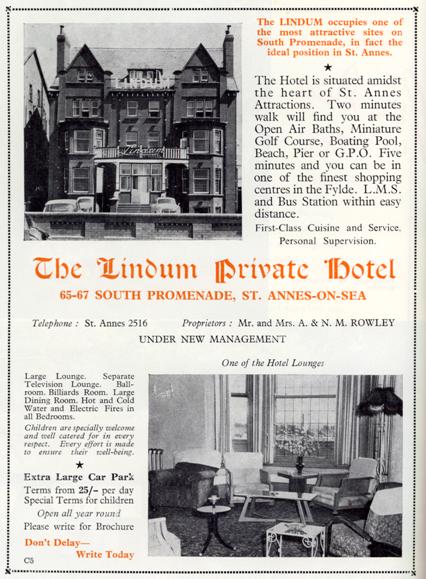 Advert for the Lindum Hotel for the 1952 season, 