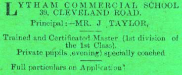 Lytham Commercial College advert, 1899.