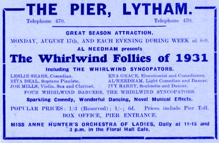 Advert Advert for the "Whirlwind Follies" Lytham Pier, 1931.for the 