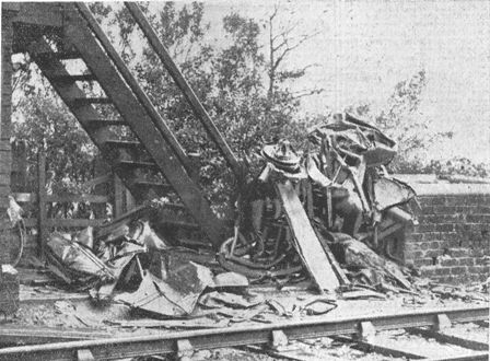 A close-up view of the tragic wreckage after the train had smashed the car into a thousand fragments.