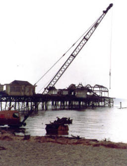 The demolition of the pierhead, St.Annes Pier, in 1984.