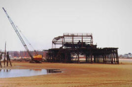 The demolition of the pierhead, St.Annes Pier, in 1984.