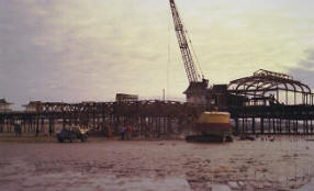 The demolition of the pierhead, St.Annes Pier, in 1984.