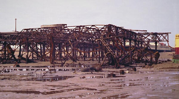 The demolition of the pierhead, St.Annes Pier, in 1984.