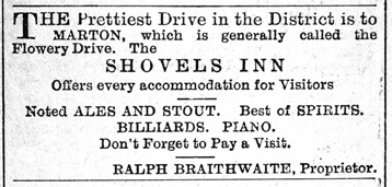 Advert for the Shovels Inn, Common Edge Lane, Marton, 1906.