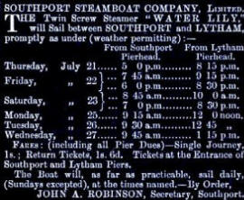 Advert for the Southport Steamboat Company c1880s