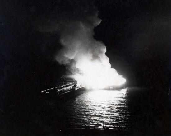 The 1974 fire, St.Annes Pier, viewed from the Majestic Hotel.