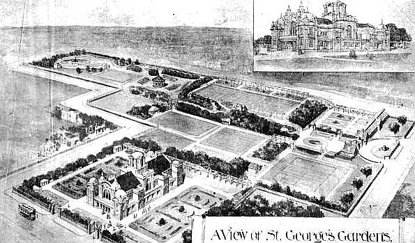 The winning design for the redevelopment of St.George's Gardens in 1913. Won by Fred Harrison, Architect, of Lytham & Accrington.