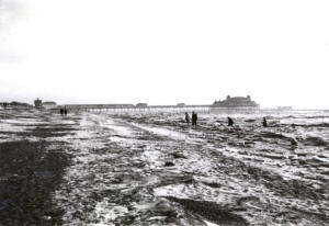 Blocks of frozen seawater on St.Annes Beach, February 1963.