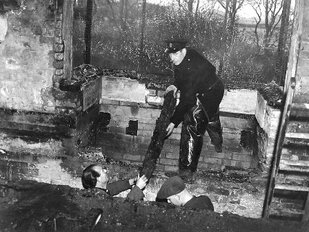 Two photos of Westby Vicarage after the Fire on New Years Day, 1956.