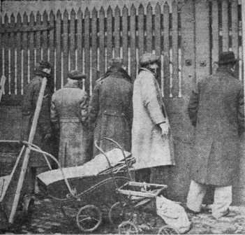 Too Late! Prams, go-carts and home-made handcarts are taken to Blackpool's Rigby Road gasworks each day by people wanting coke. Selling starts at 8a.m. and goes on until noon - unless supplies run out before as they had when this picture was taken.