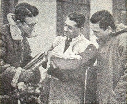 Lack of heating in the offices at the Ministry of Pensions, Warbreck Hill, Blackpool, mid-February, 1947. These three ex-servicemen are working indoors but wearing naval duffel coats and flying kit.