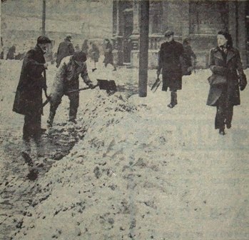Clearing snow in Talbot Square, Blackpool, last week of February 1947.