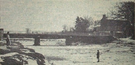 The River Wyre frozen at Cartford Bridge, the first weekof March, 1947.